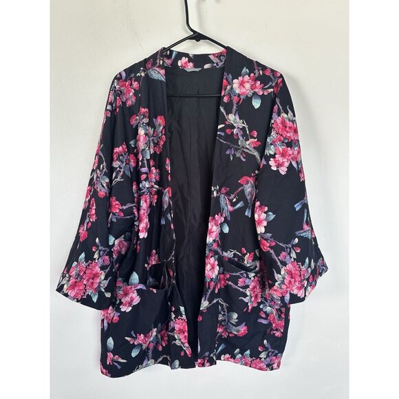 Lindex Kimono Jacket Black Floral Boho - Picture 7 of 9